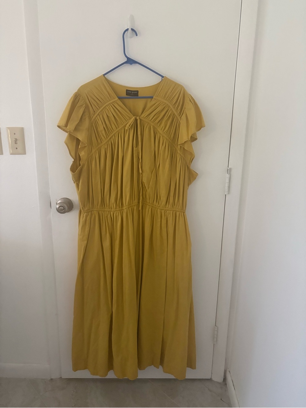 Lane Bryant Mustard Flutter-Sleeve Midi Dress